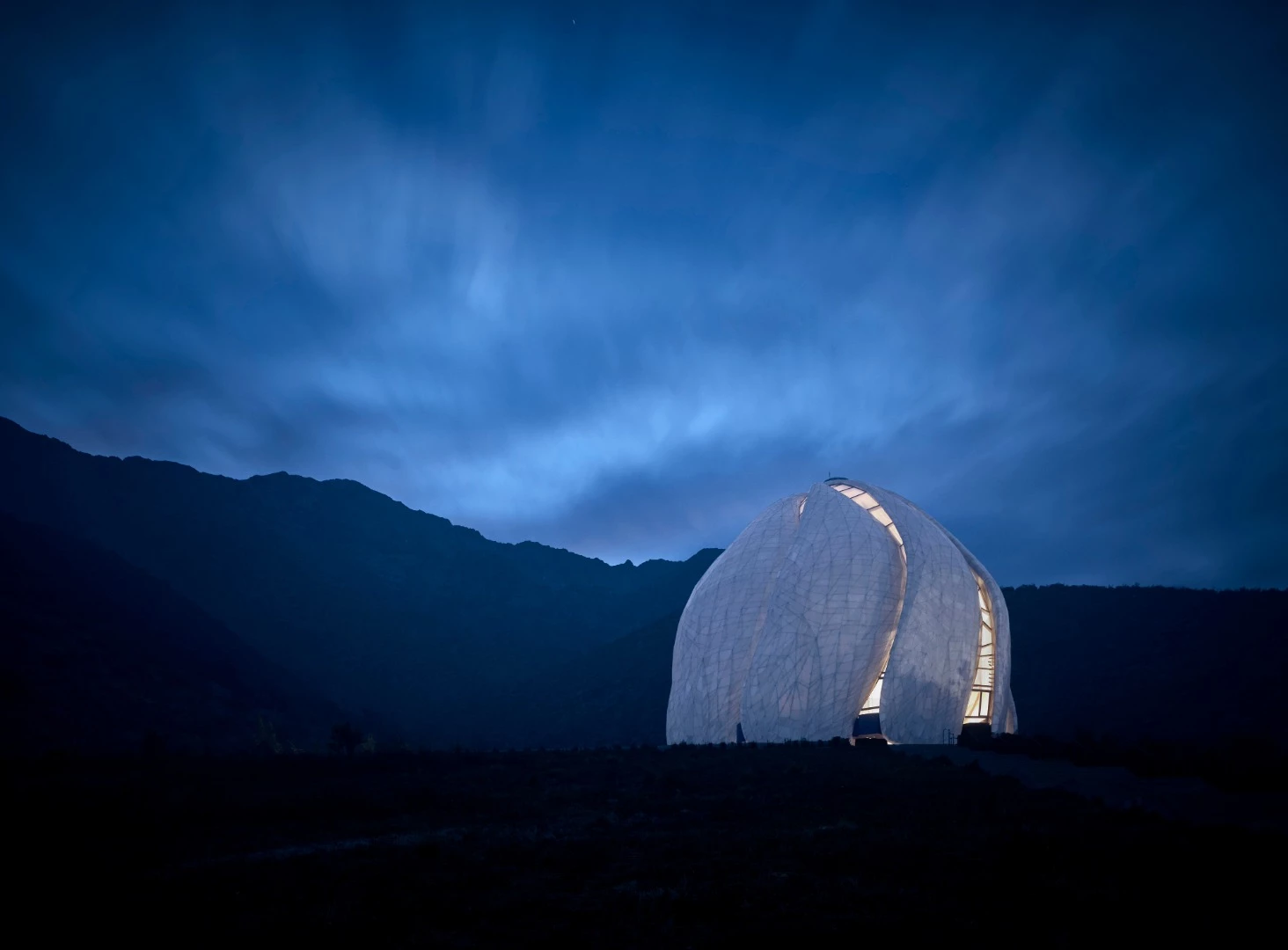 The Bahá’í Temple of South America at dusk