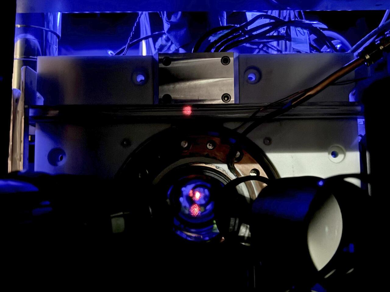Lasers trap a cloud of strontium atoms inside an "optical lattice" in the world's most accurate atomic clock