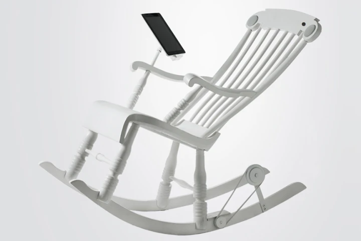 Rocking out in the iRock Rocking Chair recharges a connected iDevice and powers the chair's inbuilt speakers