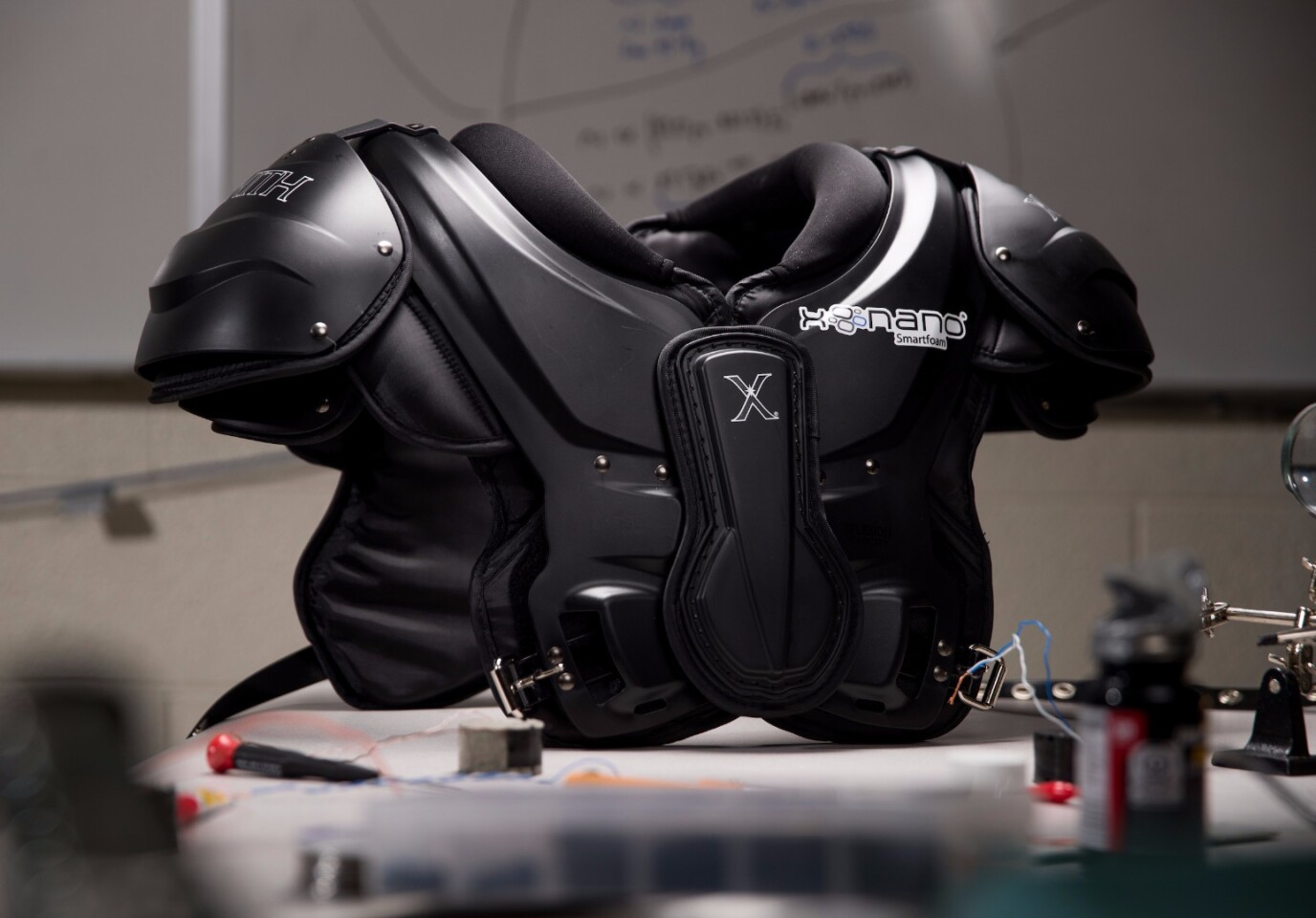 The BYU team created a set of shoulder pads incorporating the smartfoam sensors