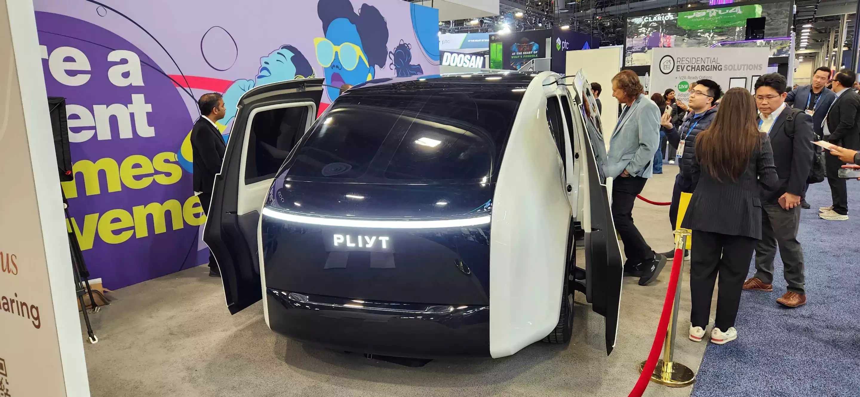 The Pliyt autonomous rideshare vehicle on display at CES 2026 in Las Vegas recently