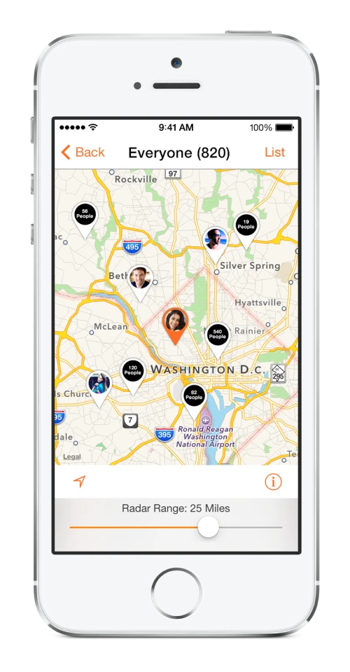 The map view of close-by people