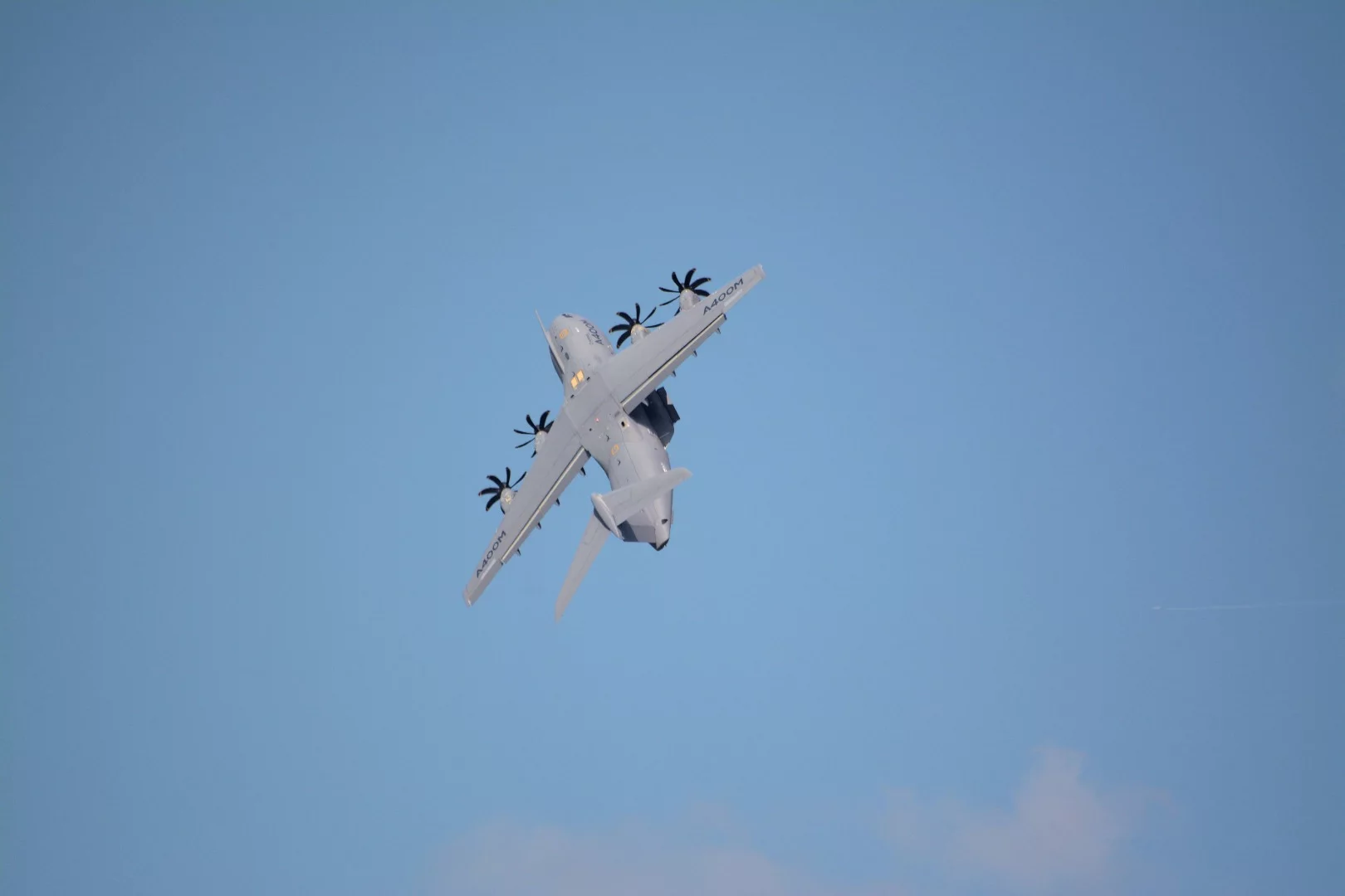 The Airbus A400M's vertical climb shortly after takeoff