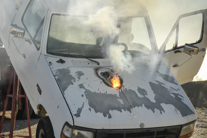The laser disabled the engine and drivetrain of a small truck