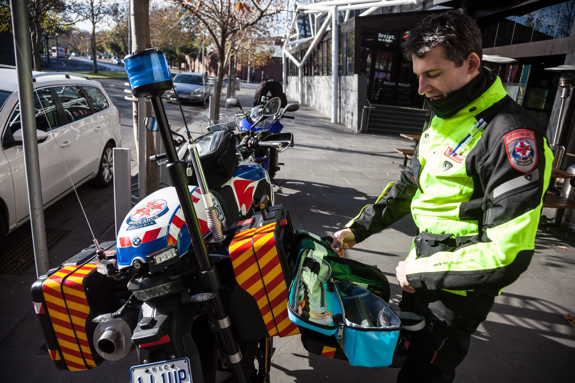 In the right pannier we've got a kit dedicated to helping people ventilate. We've got options to stick things in their airways to open those passages up and protect their airways.