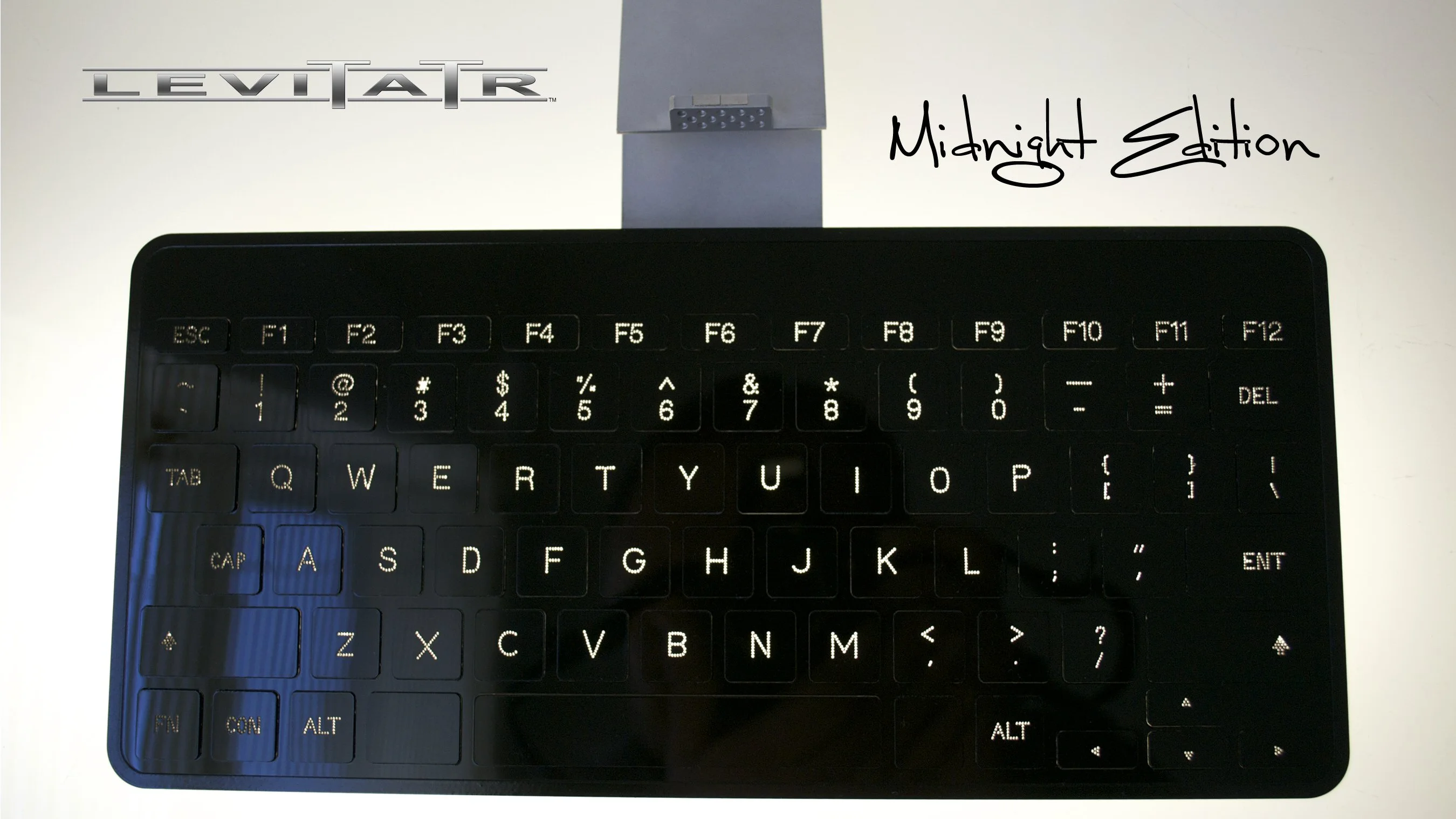 The Levitatr Bluetooth keyboard features LED-illuminated chiclet keys that rise up from the body when activated and lower again when not in use