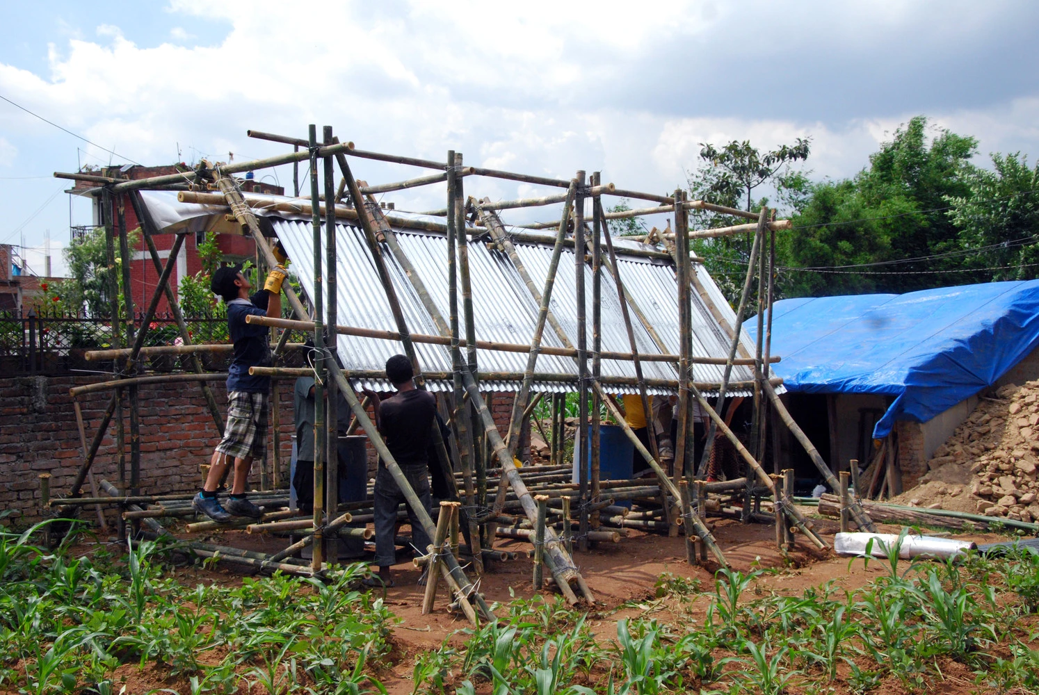 The roof is sloped to aid rainwater runoff