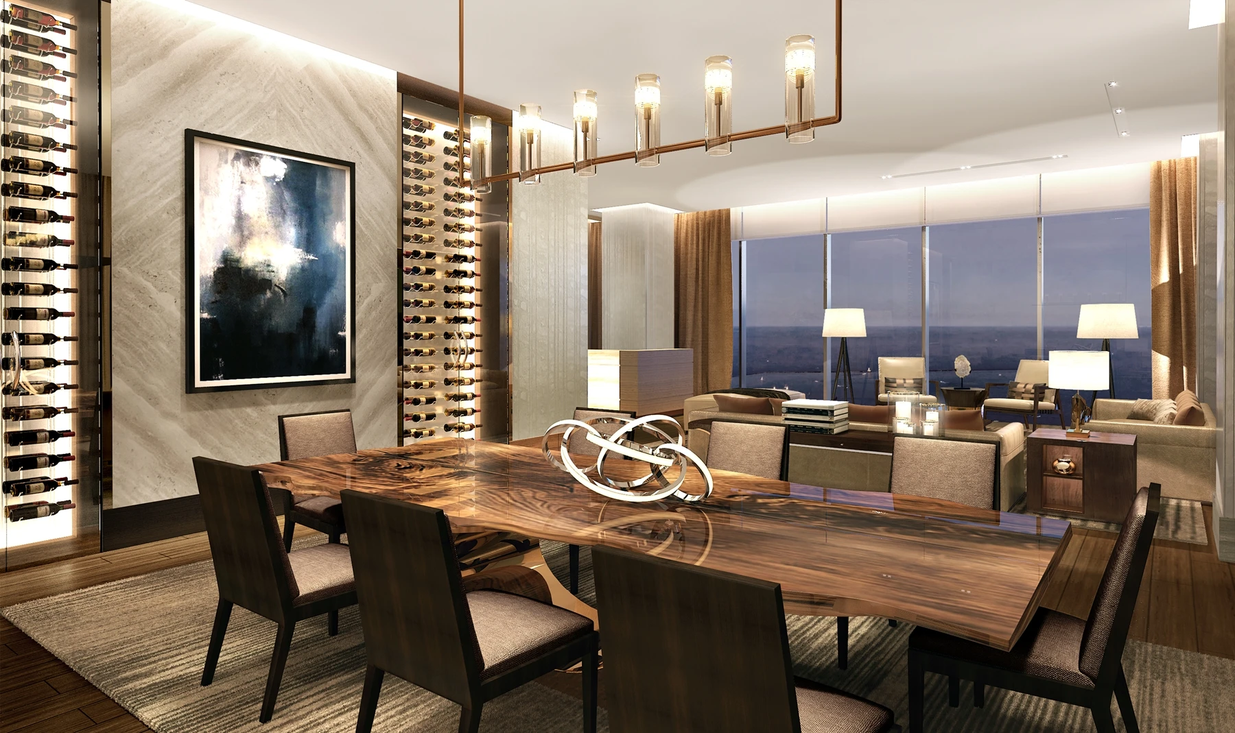 A dining room in one of the Vista Tower's penthouses