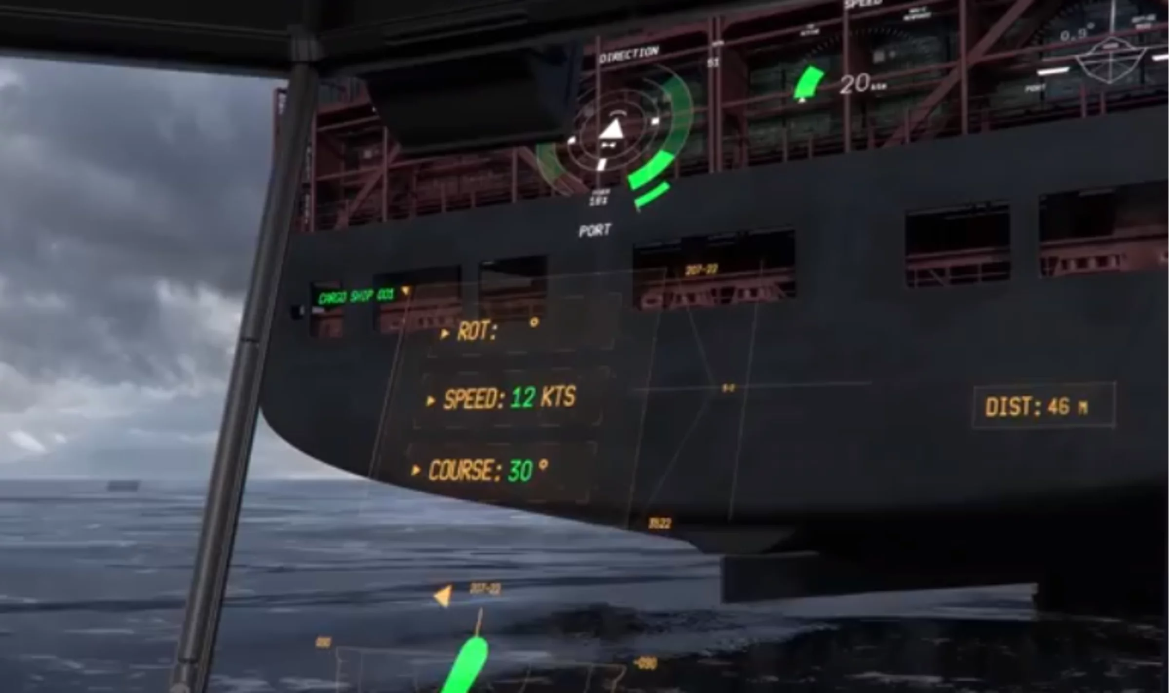 The heads-up display allows the captain to share point of view with deckhands