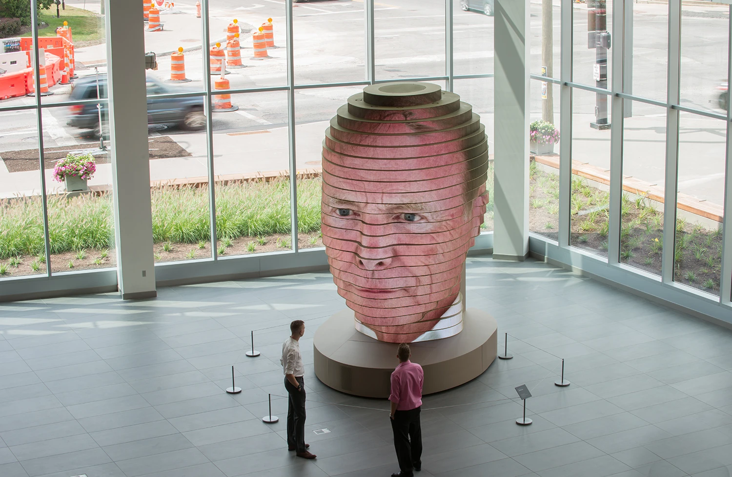 Once a user has snapped their 3D portrait, their face will appear on the giant head outside