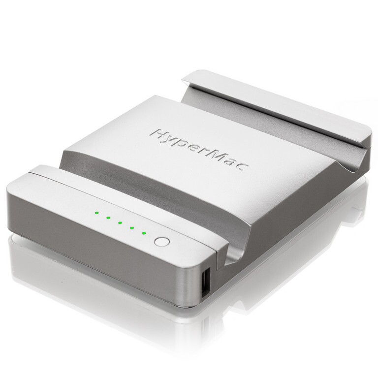 The 6 x 4.2 x 1.1 inch HyperMac Stand uses the natural weight of the lithium-ion battery cells to provide added stability