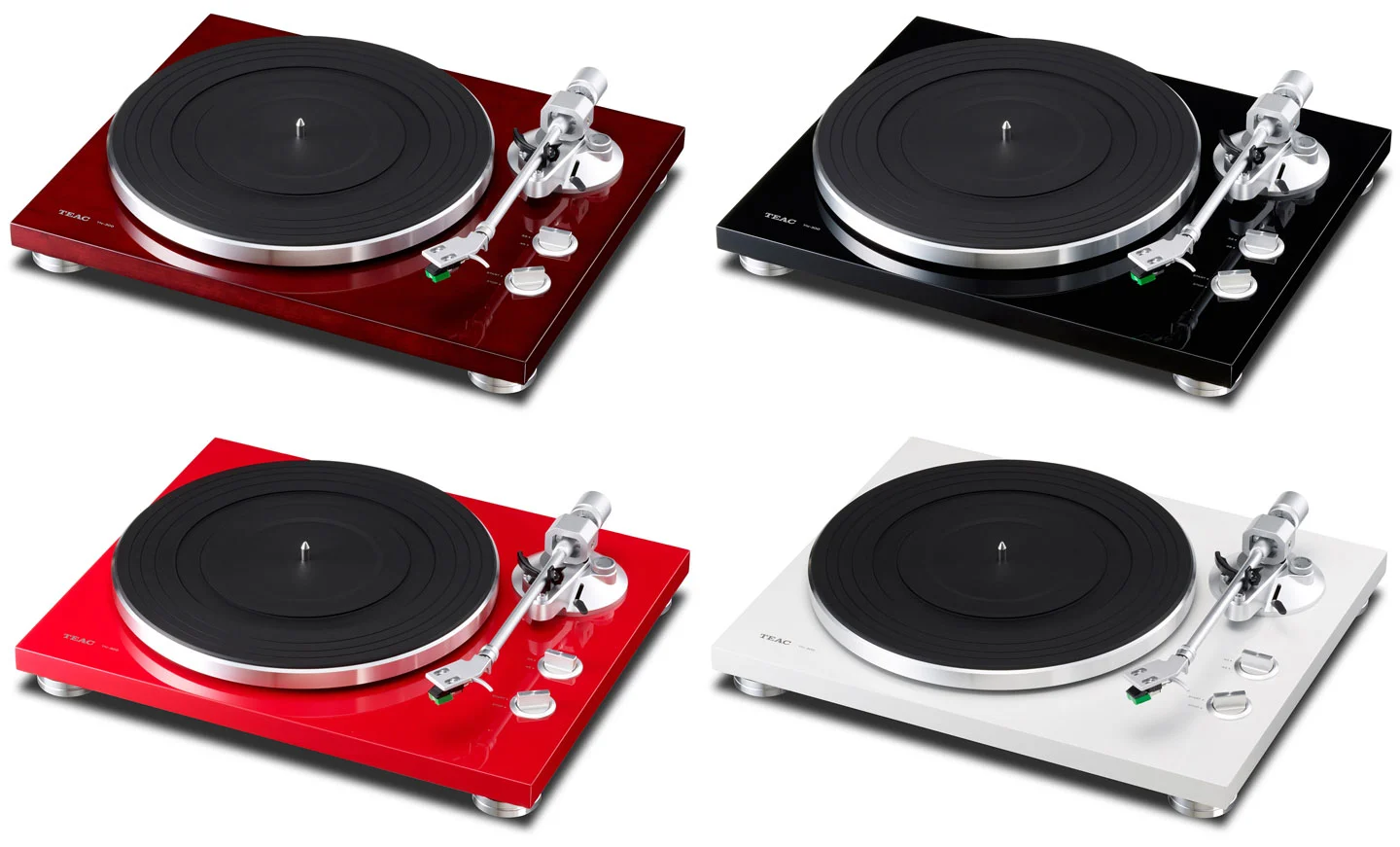 The TEAC TN-300 is available in glossy cherry, black, red, or white
