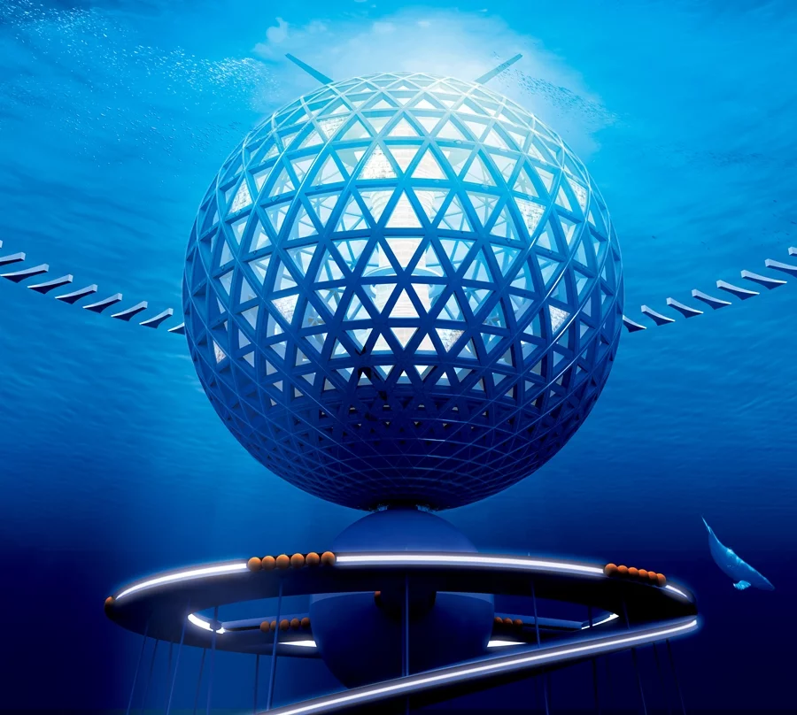 The bottom of the Blue Garden is connected to the spiral section that leads down to the sea-bed