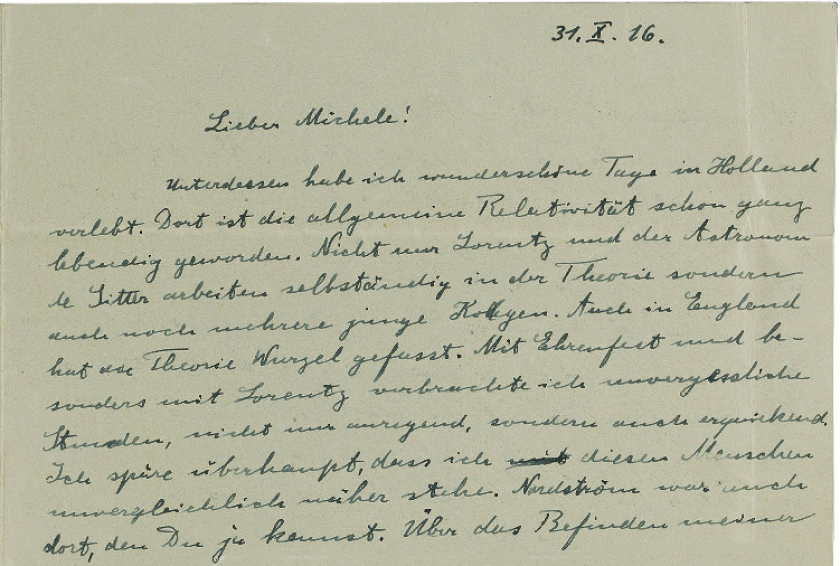 In this letter from Albert Einstein to Michele Besso, dated December 1916, Einstein discusses the cosmological constant, a concept equal to the energy density of the vacuum of space. The concept of a static universe was the accepted view at the time and Einstein later abandoned the concept after Hubble's 1929 discovery that the universe is expanding. The letter fetched $377,635 (GBP £293,000) at Christies on July 12, 2017
