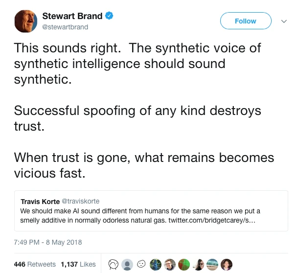 Some of the conversation suggesting how AI voices should not mimic human qualities