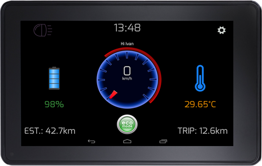 The seven-inch touchscreen on the Grunner e-bike