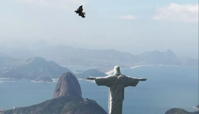 A bird? A plane? A Jetman. (Copyright: Bruno Brokken/Breitling SA, photo via AP Images)