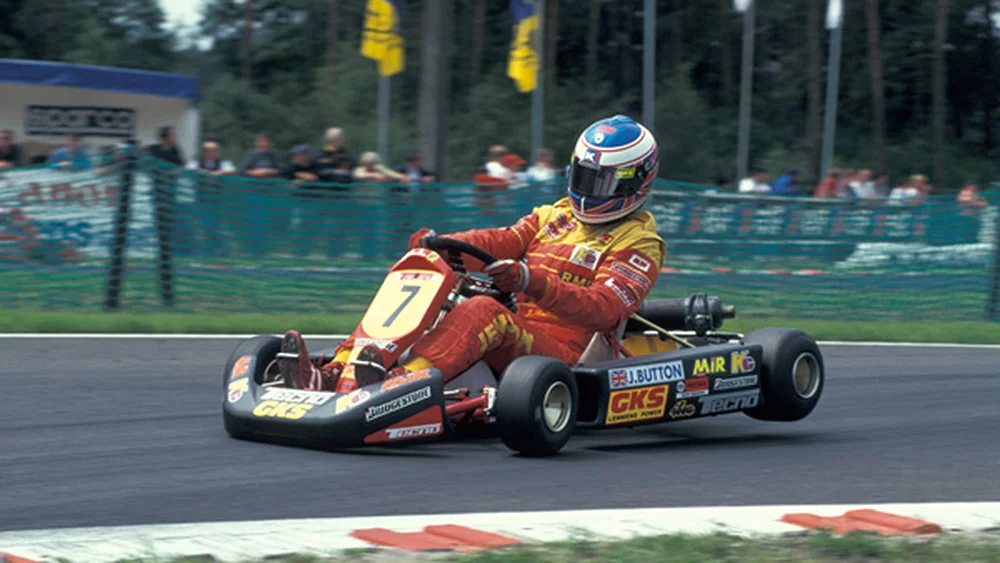 Jenson Button finished in second place in the 1995 World Formula Super A Karting Championship. He is pictured here during Round 4 of the European Championship in 1997, which he won. (Photo: CIK/Caro)