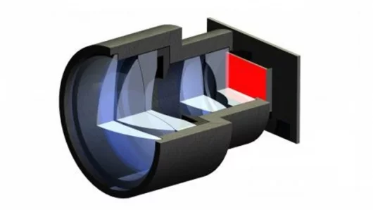 The lens system of the mini projector used to project the image produced by the OLED (Image: Fraunhofer)