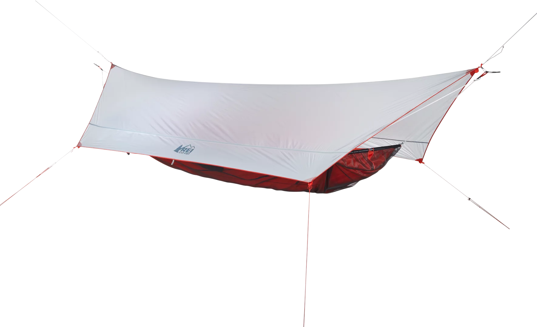 Quarter Dome Air Hammock with rainfly over upside down, open-air hammock