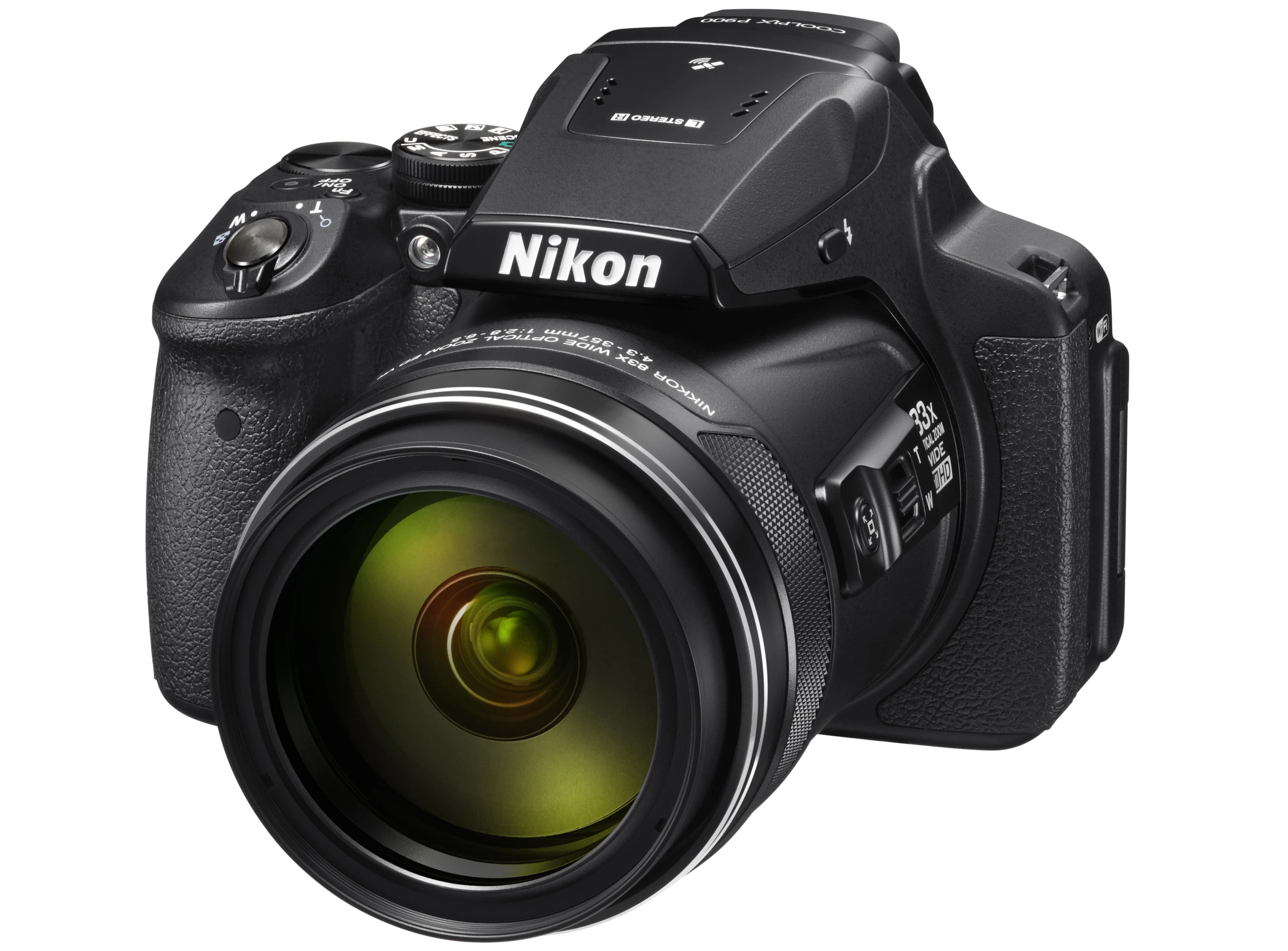The Nikon Coolpix P900 is a DSLR-styled fixed lens bridge camera