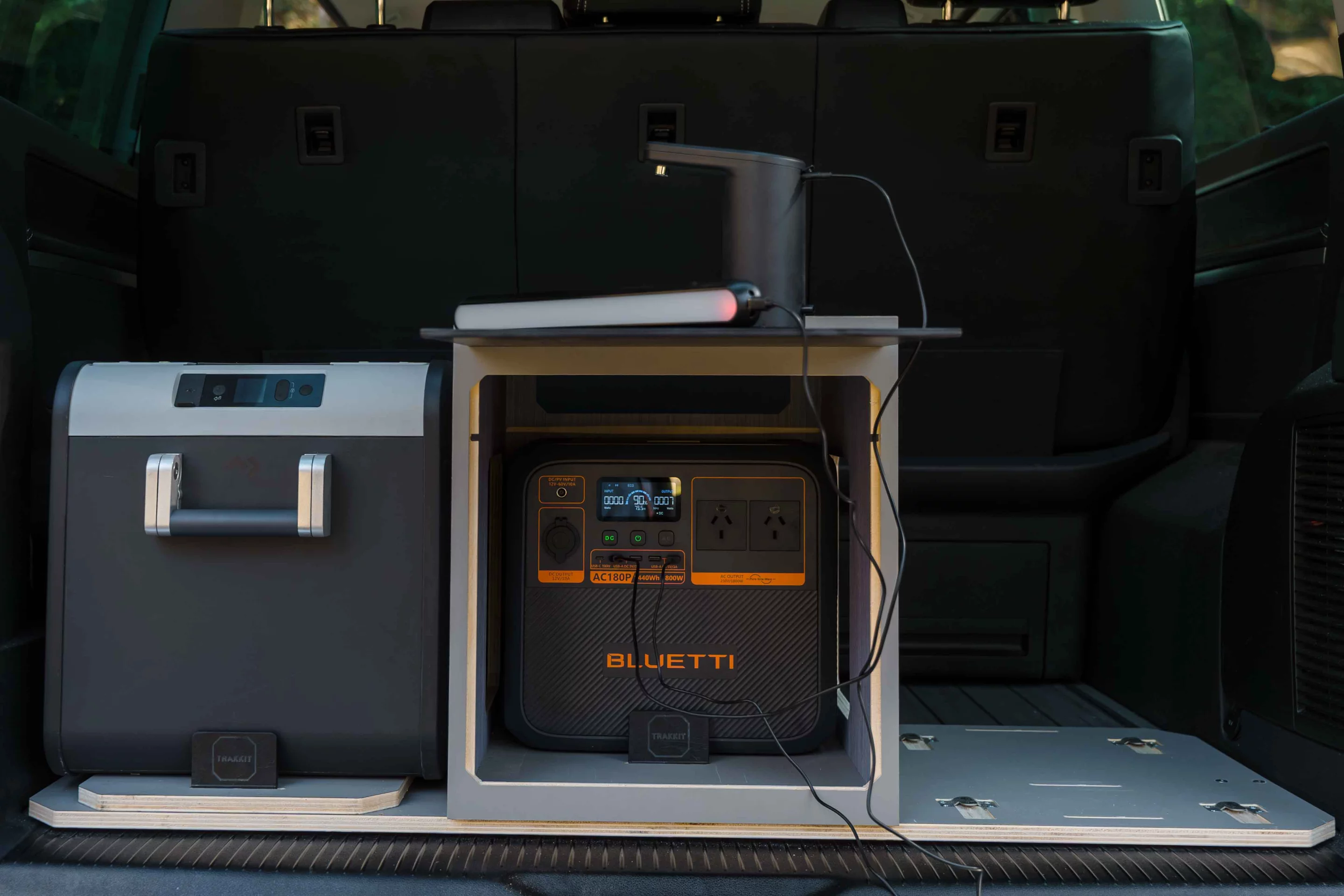 The Bluetti power station runs equipment like the refrigerator and electric-pump faucet