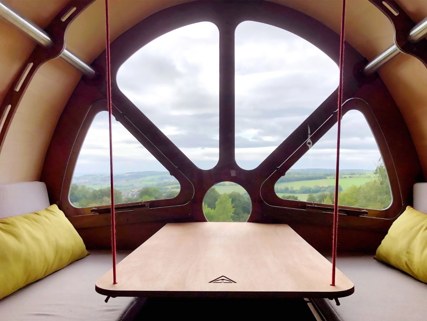 The Fuselage's seating and dining area turns into a double bed