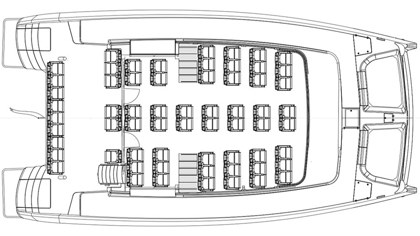 A new addition to the 55-ft range is a ferry version with seating for over 60 people on the main deck