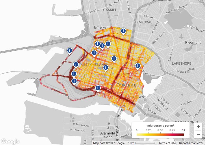 The data was collated and turned into an interactive map of the area that tells that tale of varying pollution levels