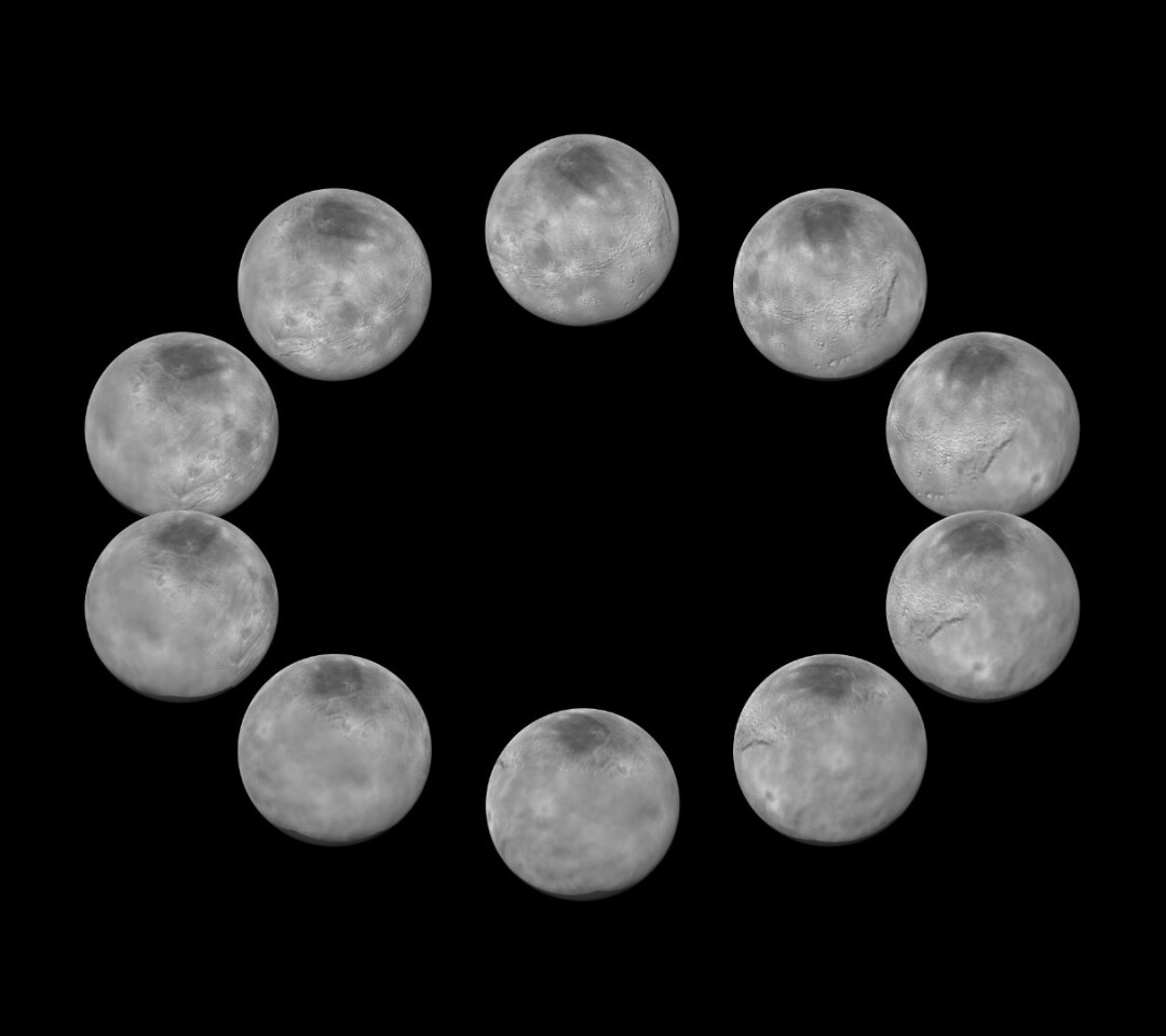 Image displaying a full rotation of Pluto's large moon Charon