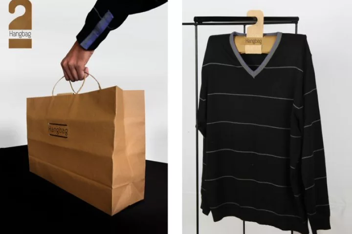 The Hangbag in both its forms, being used to first carry clothes and then to help store them