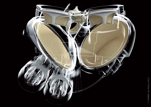 A transparent view of the Carmat, showing its inner construction