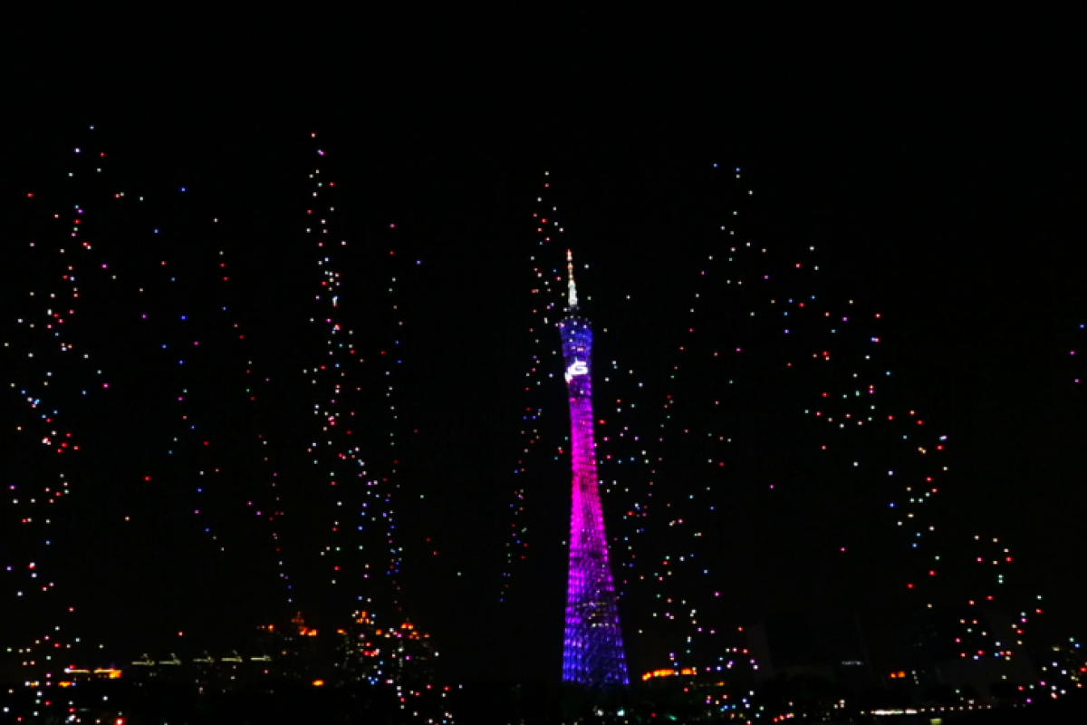 The drones simulate a fireworks display