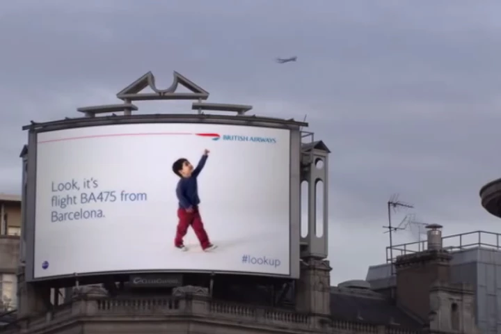 The new billboard identifies incoming British Airways flights