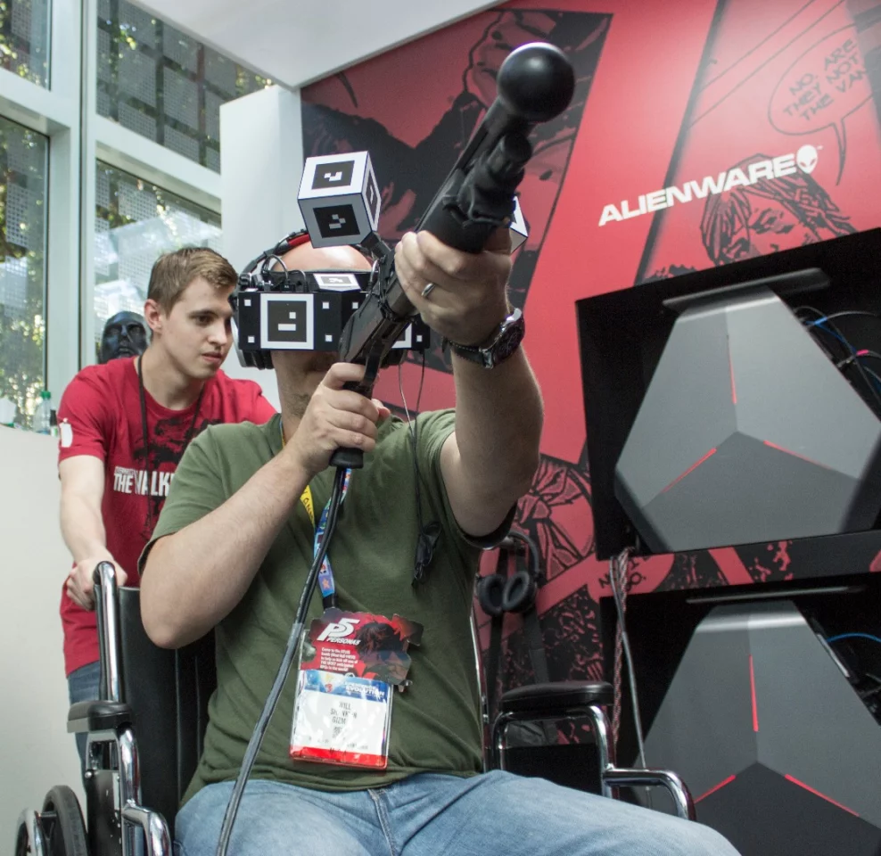 Blasting zombies with StarVR's headset and shotgun controller