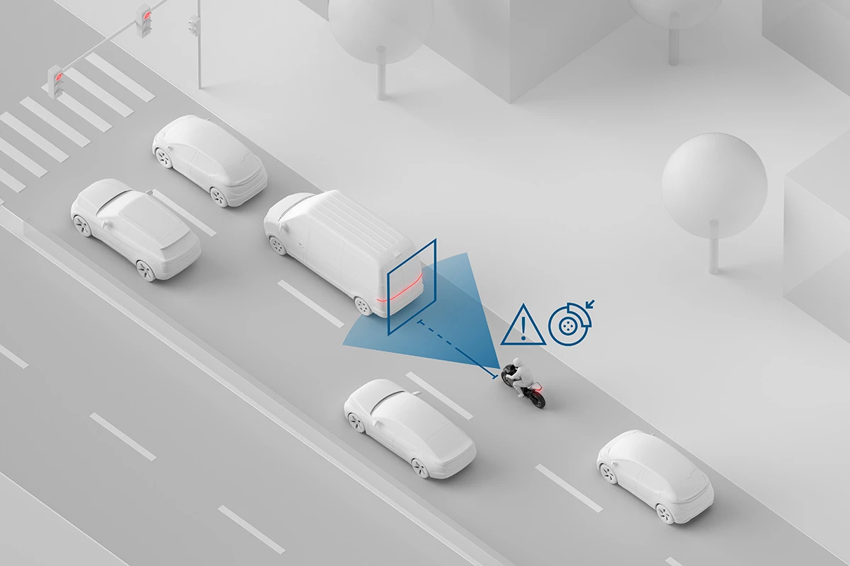 Emergency brake assist will increase the front wheel brake pressure further to slow down the bike