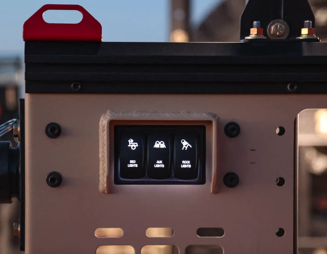 The switch panel and bed lights come standard on every Z2, ready to be upgraded with additional lights and a dedicated battery