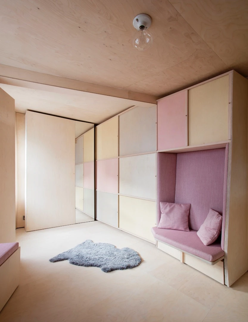 The 13 sq Metre House's Murphy-style bed shown in its up position