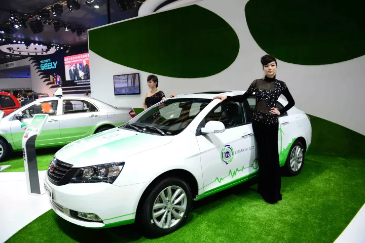 A display model of the Geely/Detroit Electric EC7-EV, spied by Gizmag at the Shanghai Auto Show
