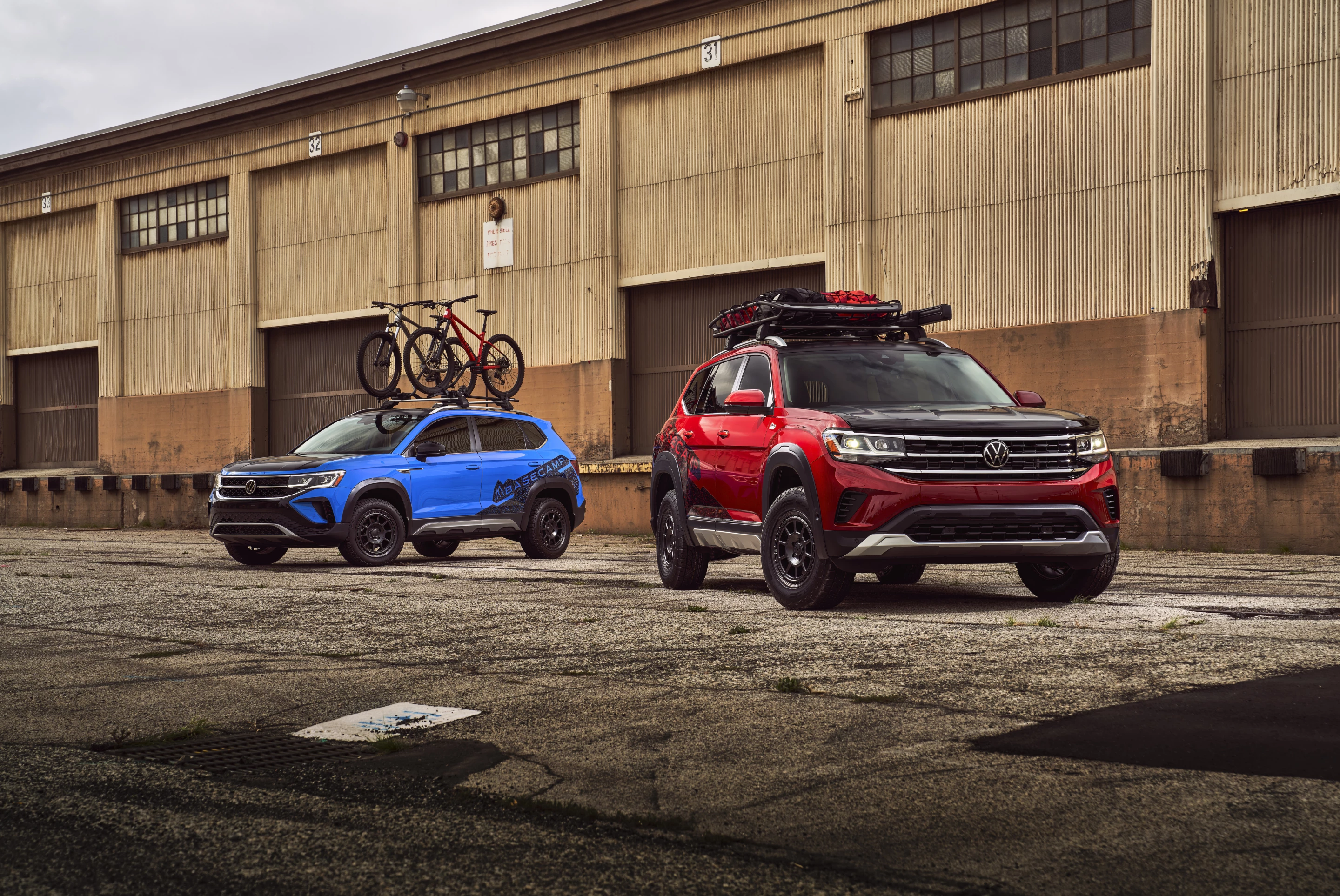 Volkswagen has a host of vehicles for the 2022 SEMA show, including the Taos Basecamp Active Concept (left) and Atlas Basecamp Camping Concept (right)