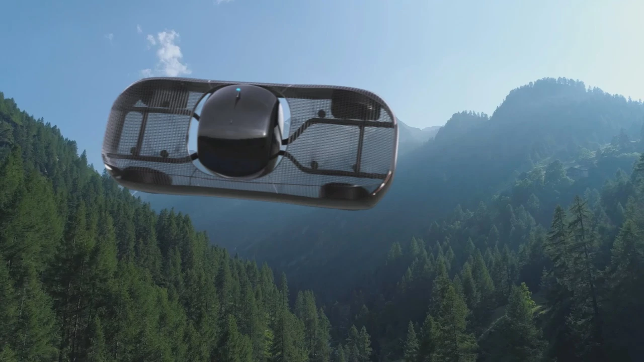 In flight mode, the cabin turns to face sideways, then stays gimbal-stabilized as the aircraft tilts further and further forward, until its side body panels become airfoils and you end up with a unique eVTOL biplane airframe with panoramic views during efficient cruise flight