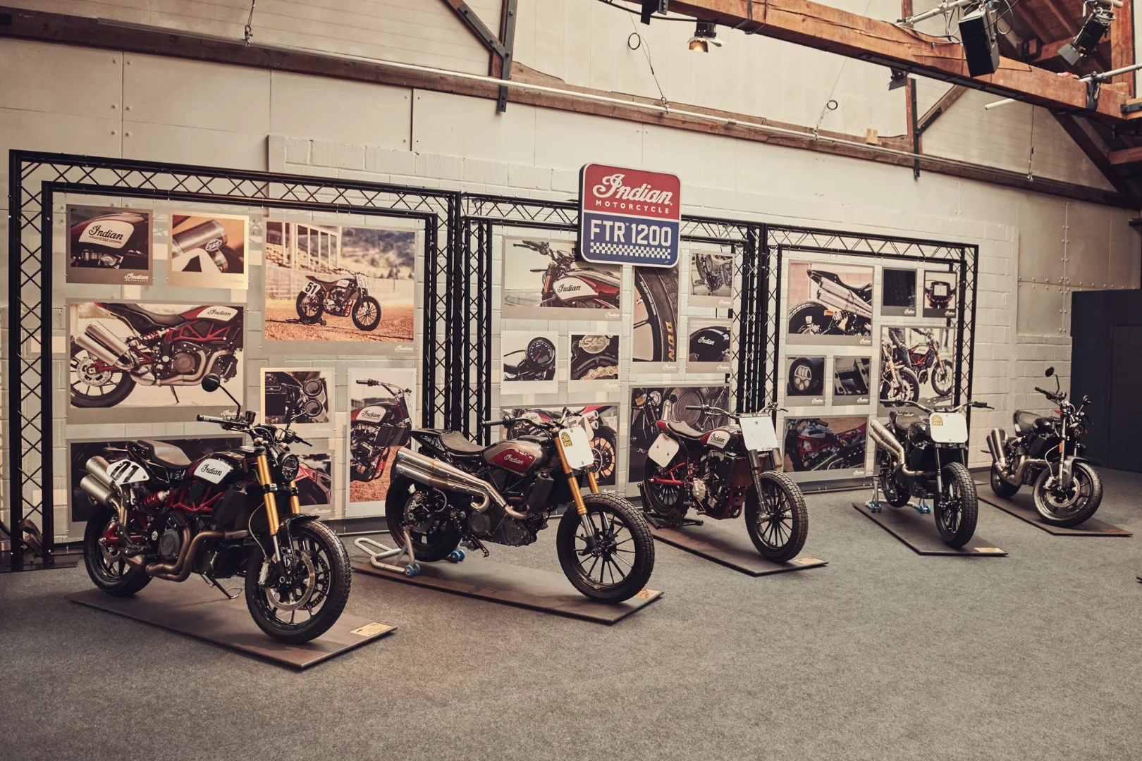 Left: stock. Second from left: Hooligan style. Third from left: an actual FTR750 flat track race bike