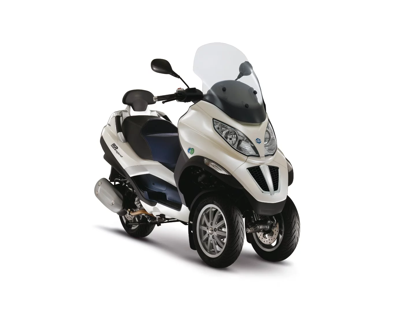 Piaggio's MP3 Hybrid 300 i.e. LT has been available since 2009, with a combination of a 278 cc internal combustion engine and an electric motor
