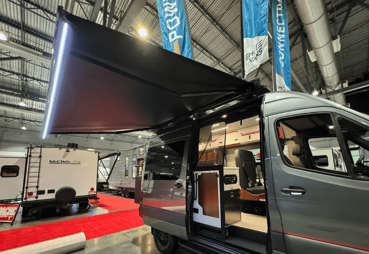 Remote flexes its power awning, included on all 2024 camper models