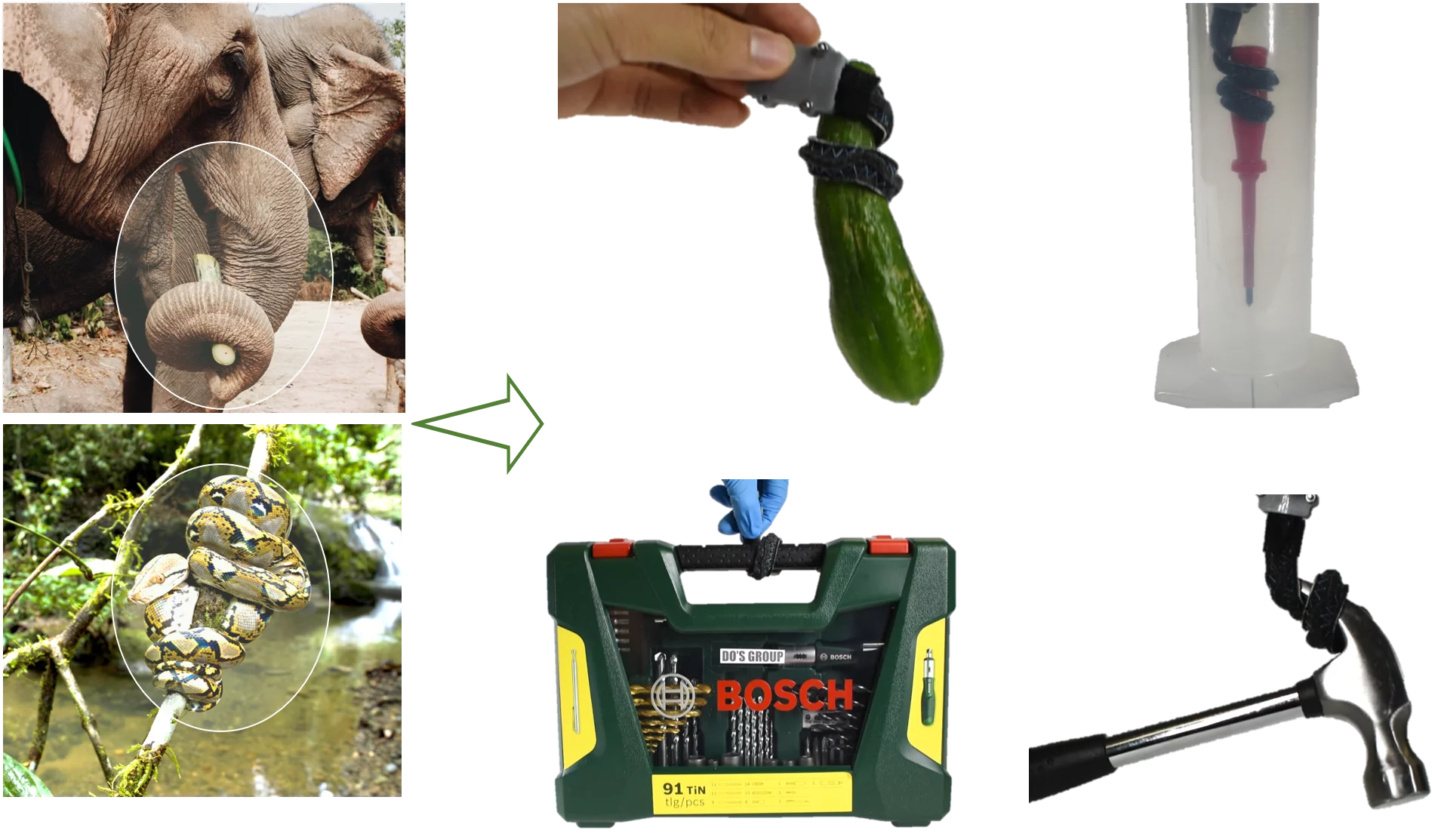 The gripper is made from soft fabric and uses miniaturized hydraulics to grab objects of different sizes and weights