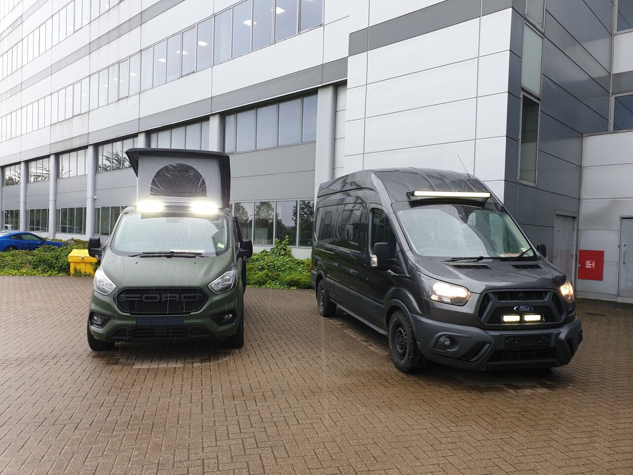 The Ford Custom Le Tour and Transit Giant pose before their premiere at the 2019 NEC Motorhome & Caravan Show