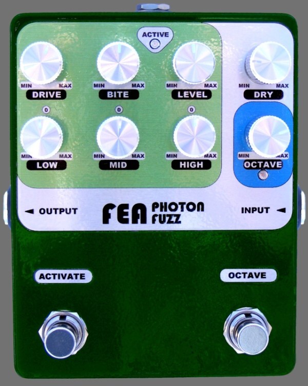 The drive and bite are used to dial in the fuzz, the 3-band EQ shapes the tone, the dry control allows the player to adjust the amount of unprocessed signal that gets through and there's even an onboard octave stage
