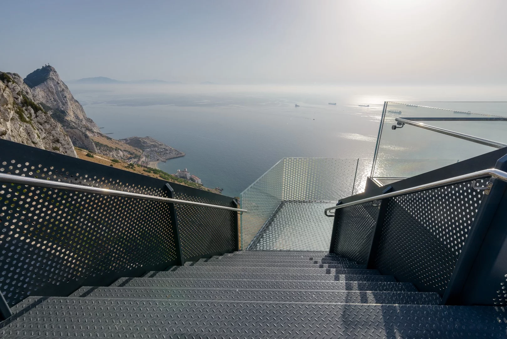 The Skywalk is accessed by stairs or glass elevator