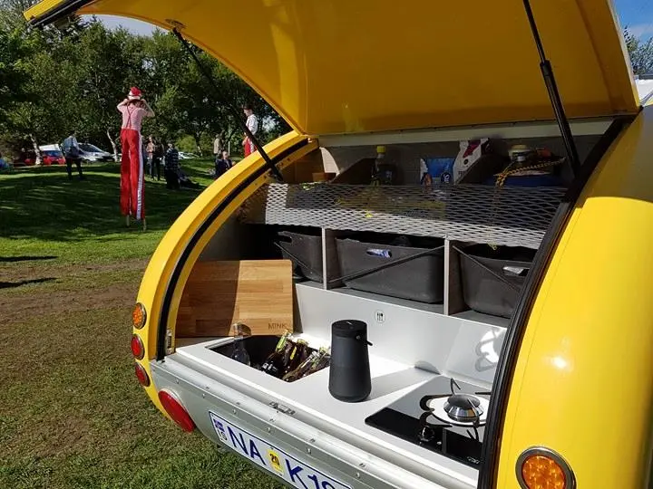 Before dinner, the Mink's tailgate galley makes a great bar