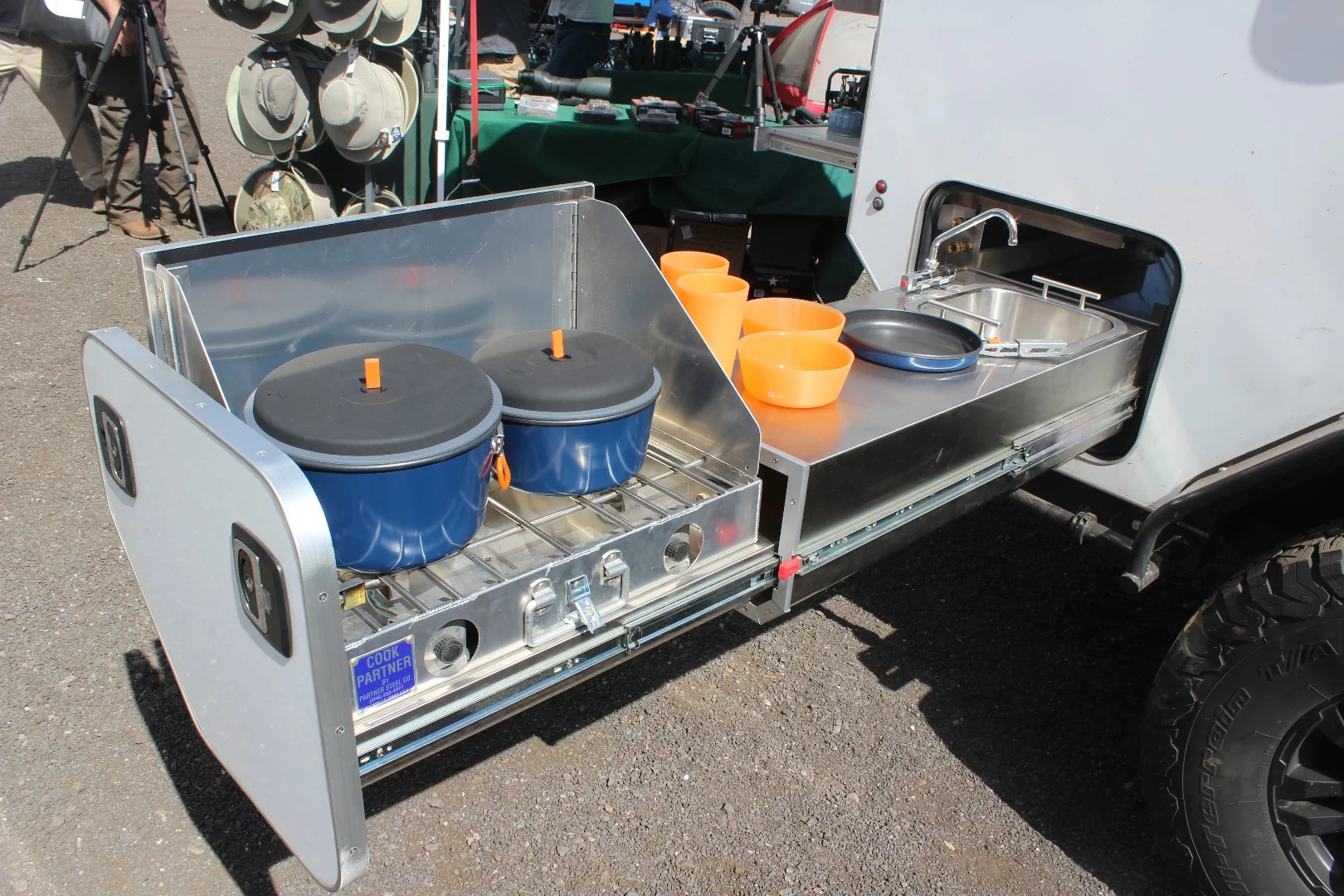 Slide-out cooktop on the Overkill trailer